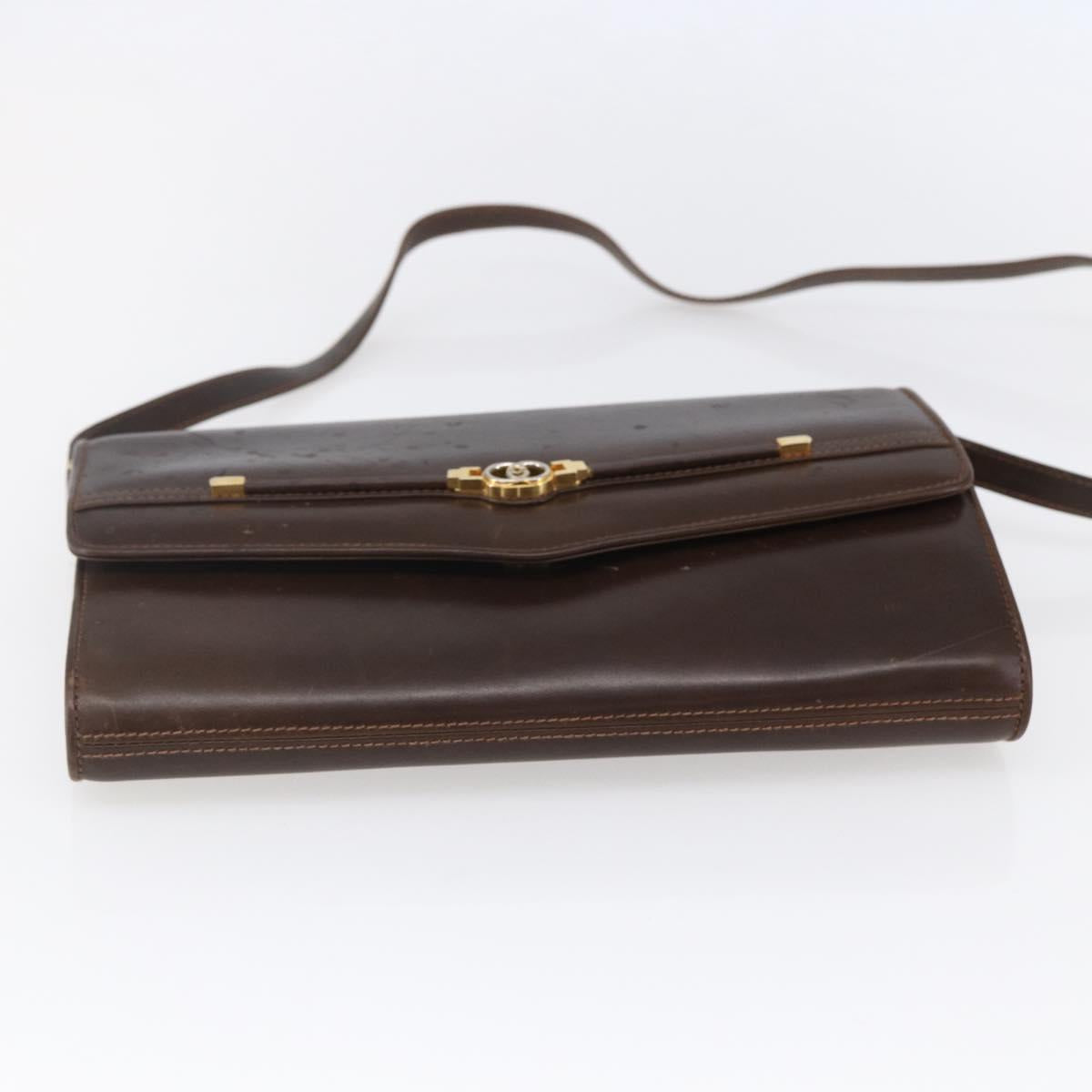 GUCCI Shoulder Bag Leather Brown Gold Auth 152976