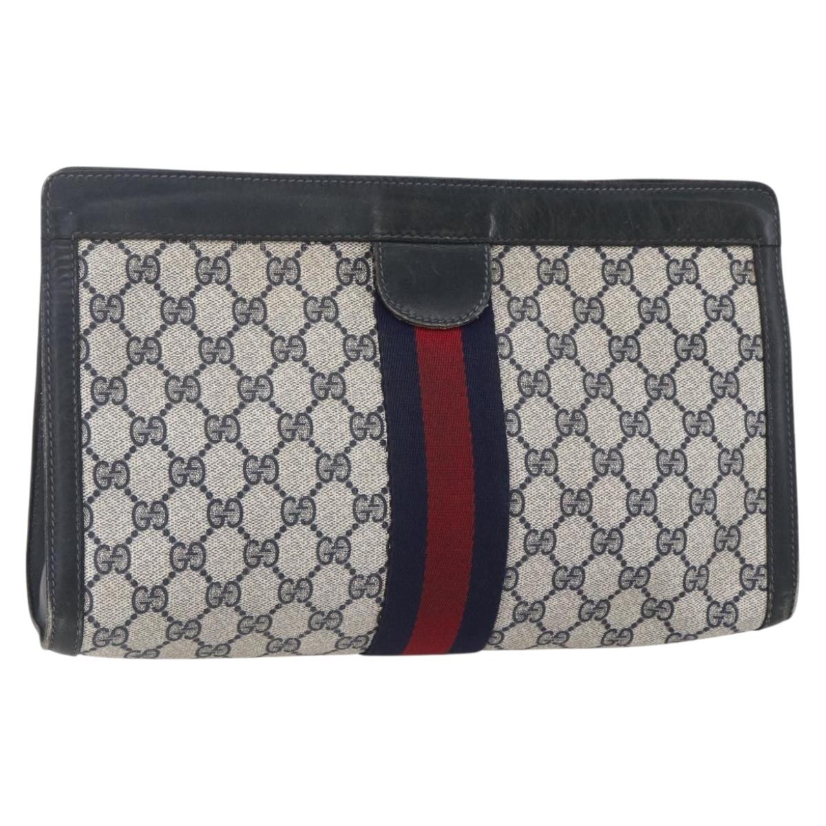 GUCCI GG Supreme Sherry Line Clutch Bag PVC Navy 37 014 2125 Auth 152977