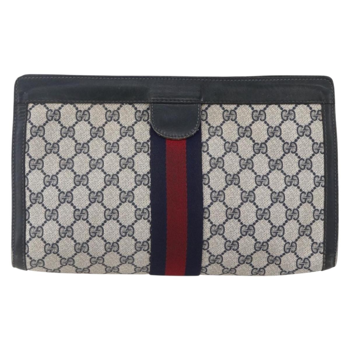GUCCI GG Supreme Sherry Line Clutch Bag PVC Navy 37 014 2125 Auth 152977