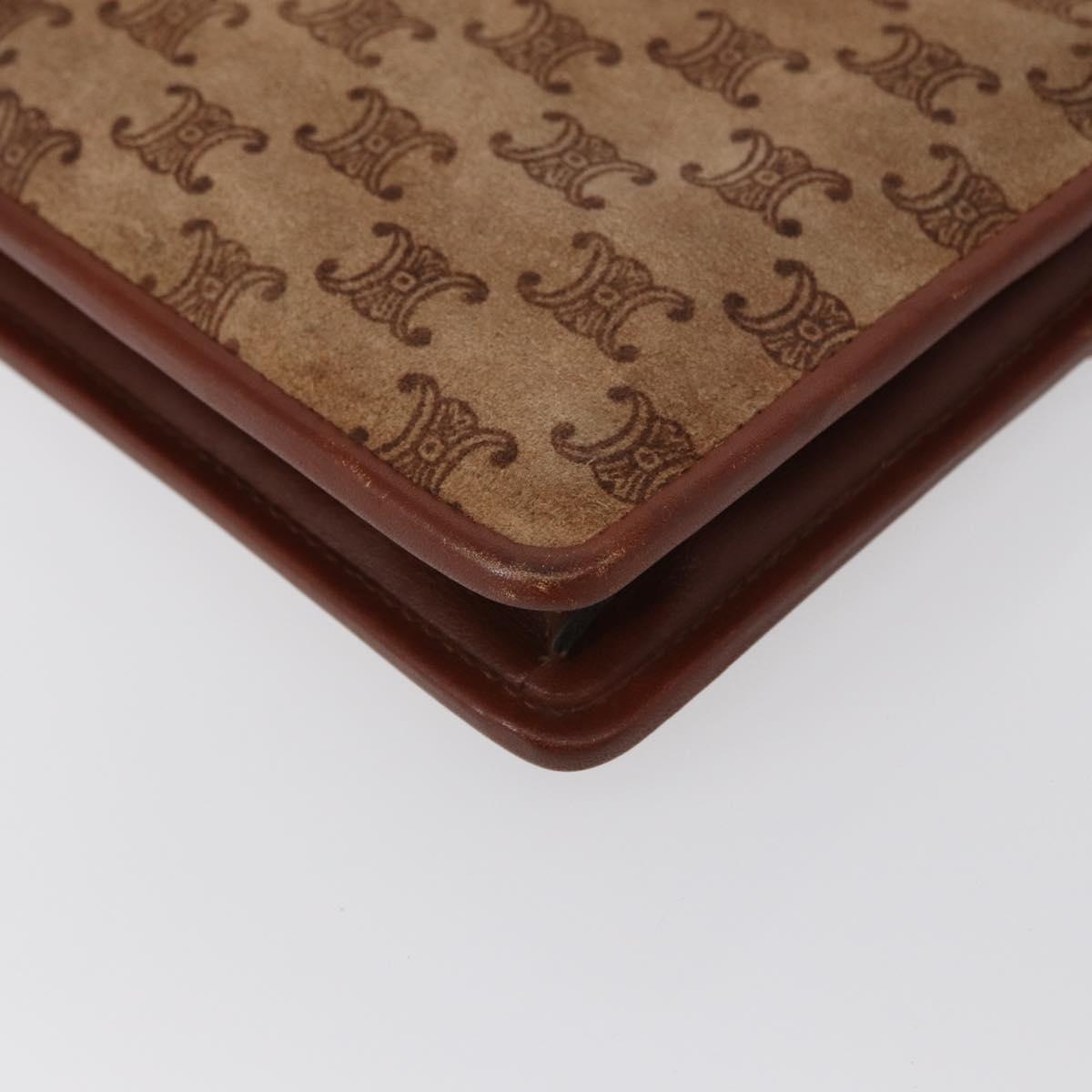 CELINE Macadam Canvas Clutch Bag Suede Beige Gold Auth 152980