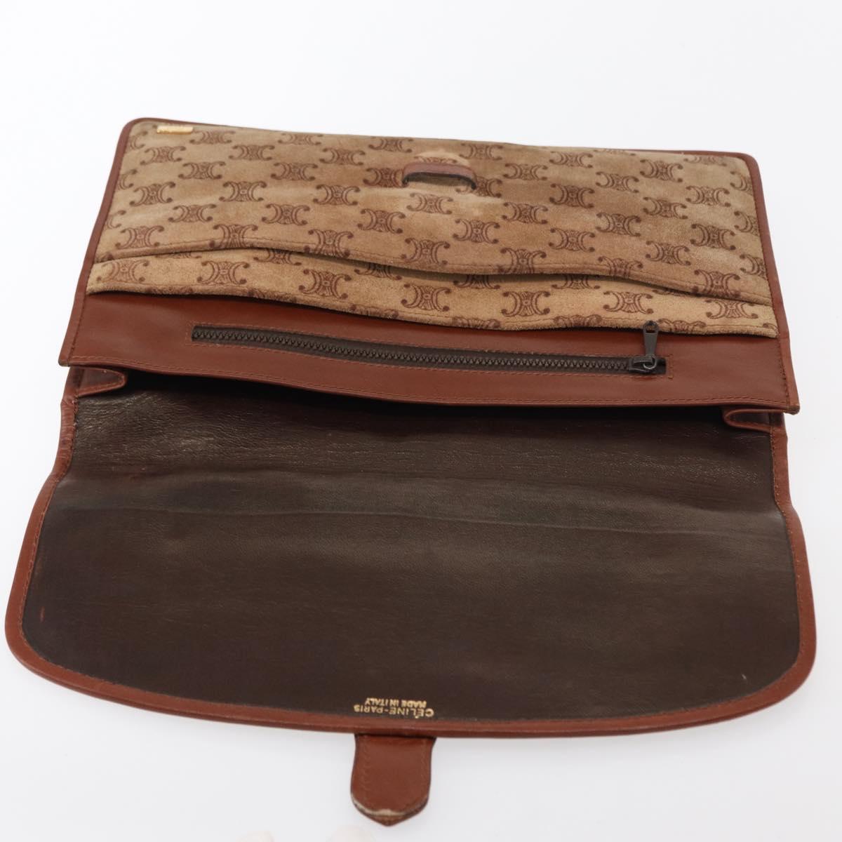 CELINE Macadam Canvas Clutch Bag Suede Beige Gold Auth 152980