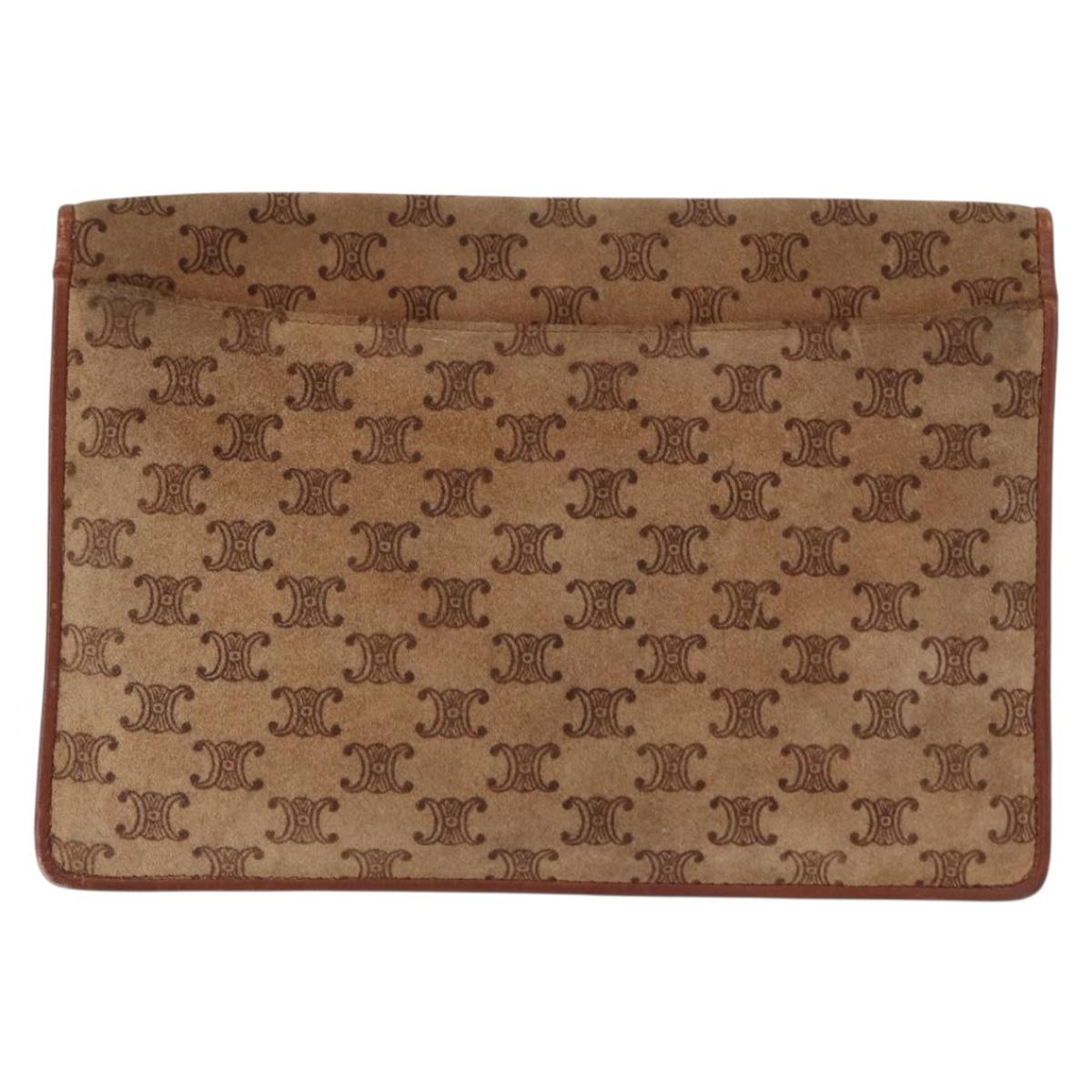 CELINE Macadam Canvas Clutch Bag Suede Beige Gold Auth 152980