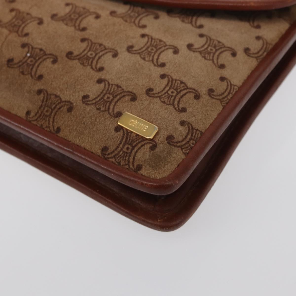 CELINE Macadam Canvas Clutch Bag Suede Beige Gold Auth 152980