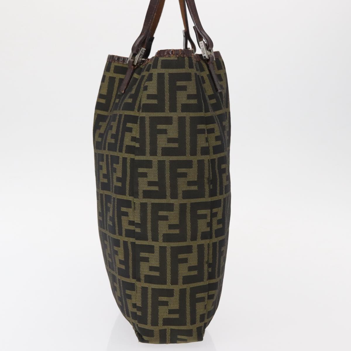 FENDI Zucca Canvas Hand Bag Black Brown Silver Auth 152992