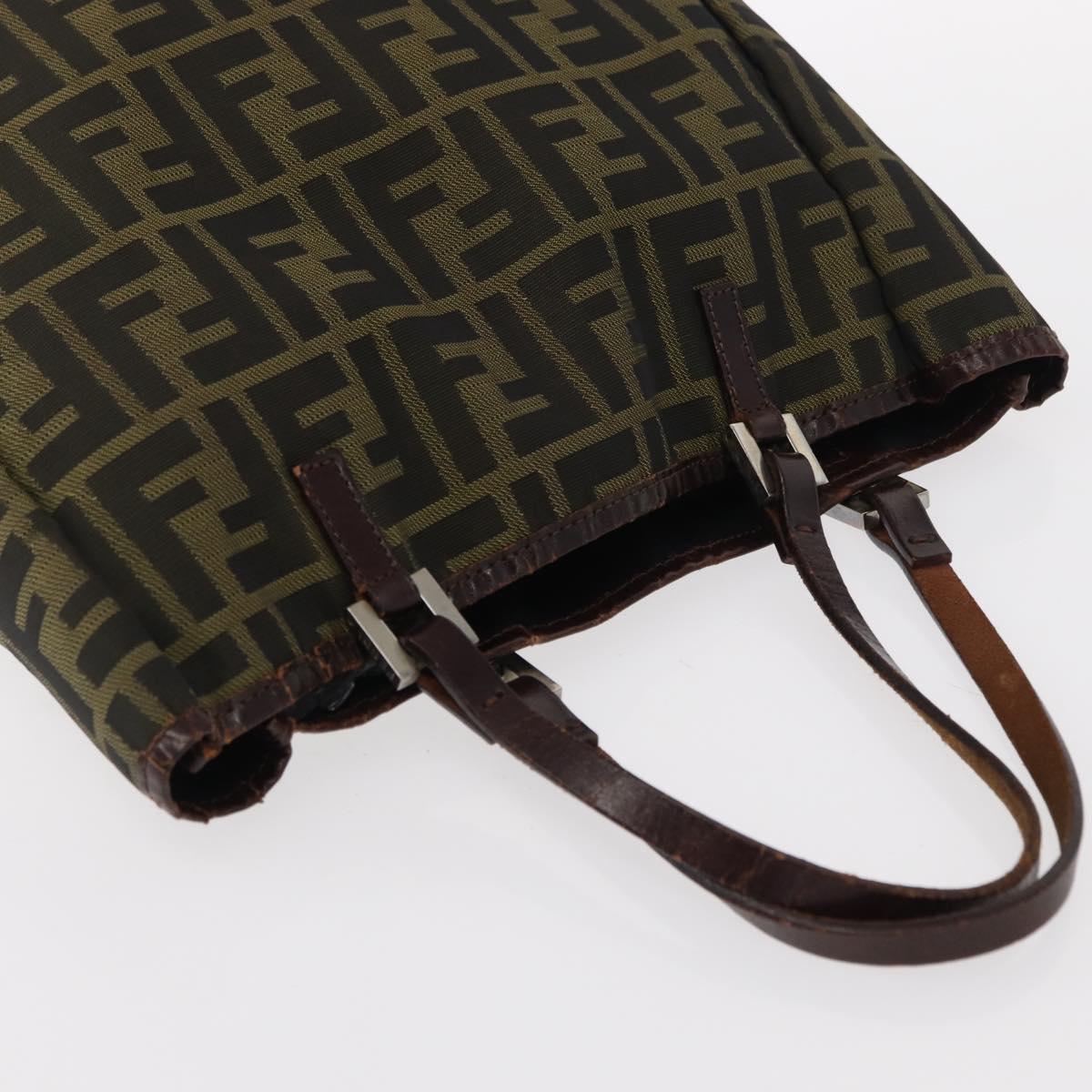 FENDI Zucca Canvas Hand Bag Black Brown Silver Auth 152992