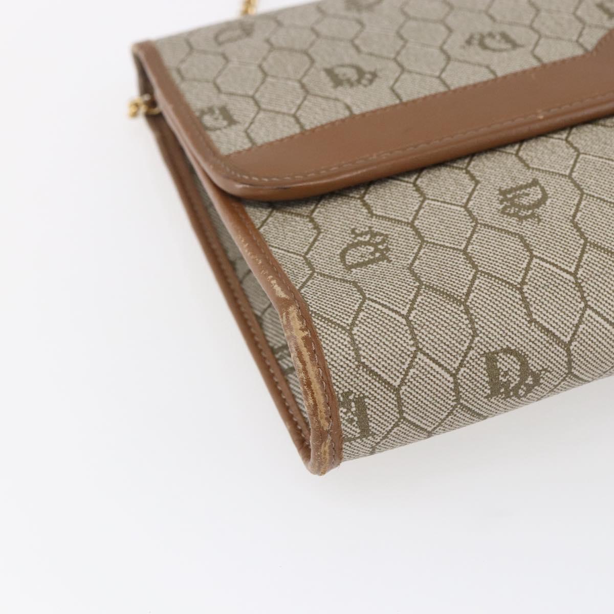 Christian Dior Honeycomb Canvas Chain Shoulder Bag PVC Beige Gold Auth 152993