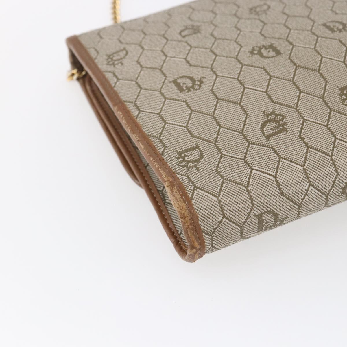 Christian Dior Honeycomb Canvas Chain Shoulder Bag PVC Beige Gold Auth 152993