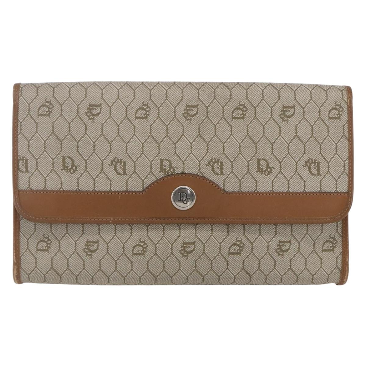 Christian Dior Honeycomb Canvas Chain Shoulder Bag PVC Beige Gold Auth 152993