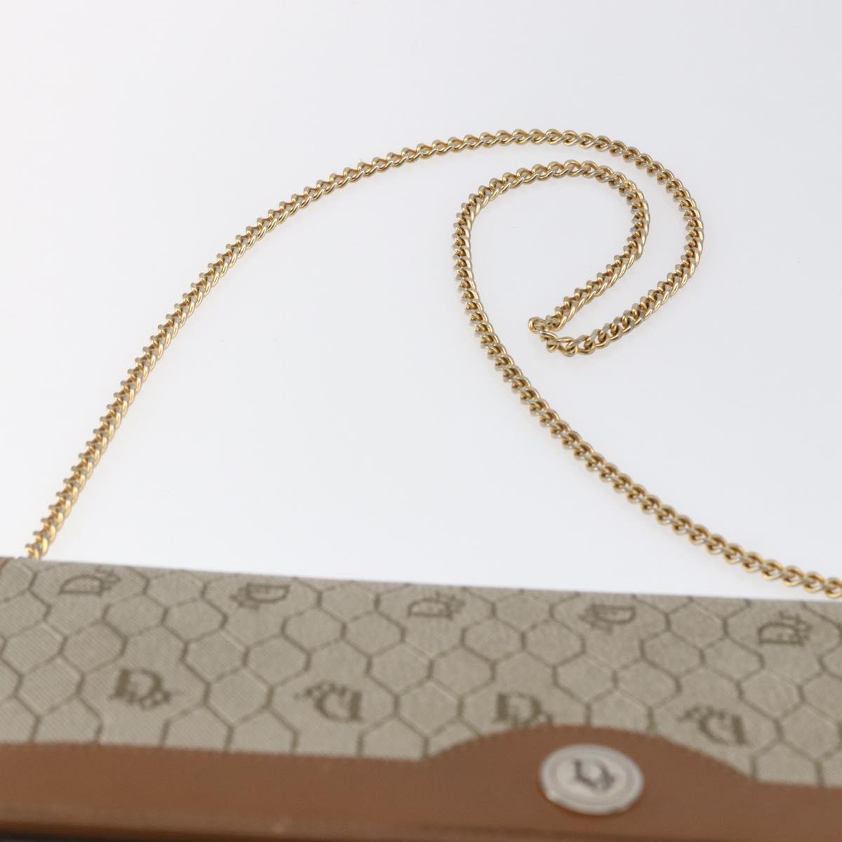 Christian Dior Honeycomb Canvas Chain Shoulder Bag PVC Beige Gold Auth 152993