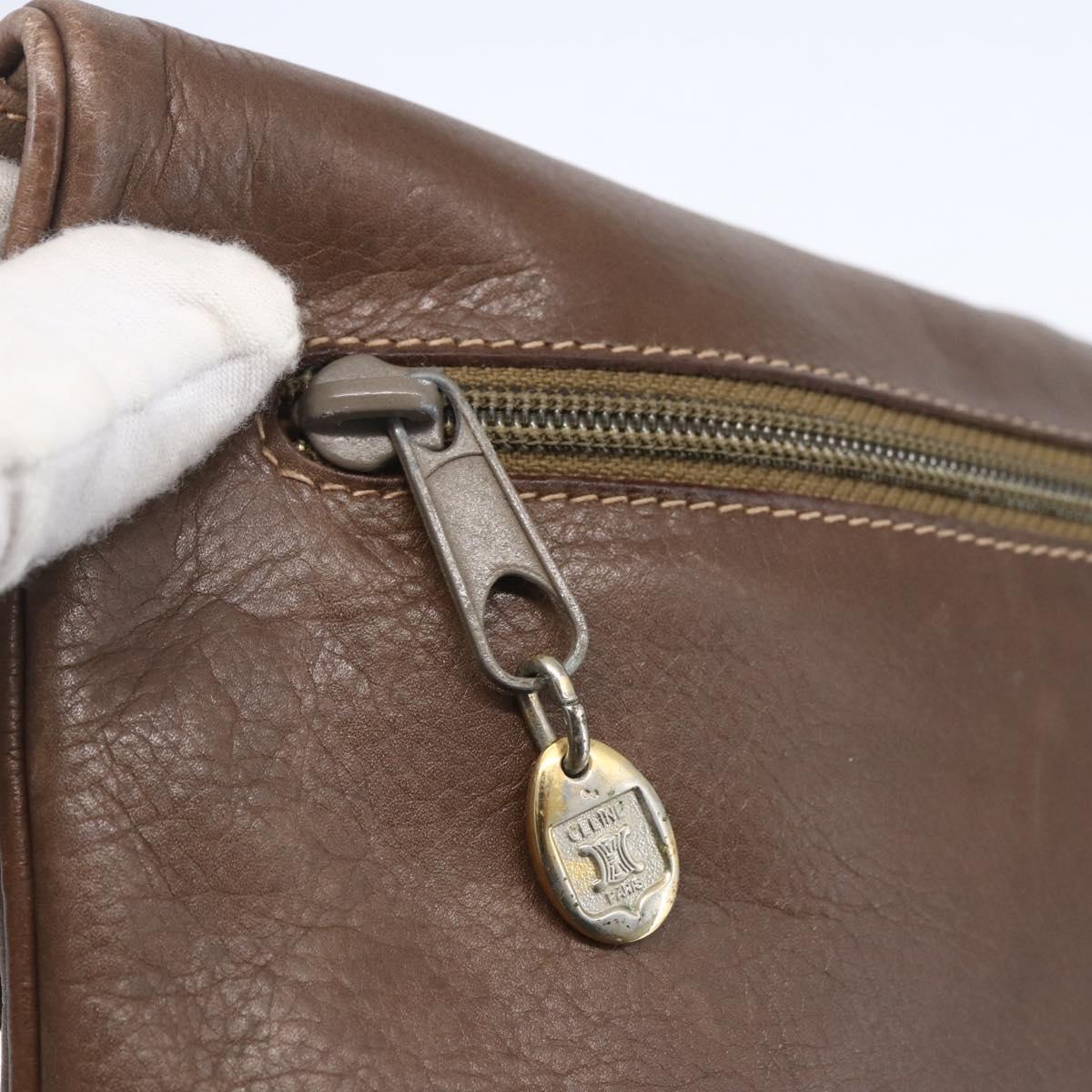 CELINE Shoulder Bag Leather Brown Gold Auth 152994