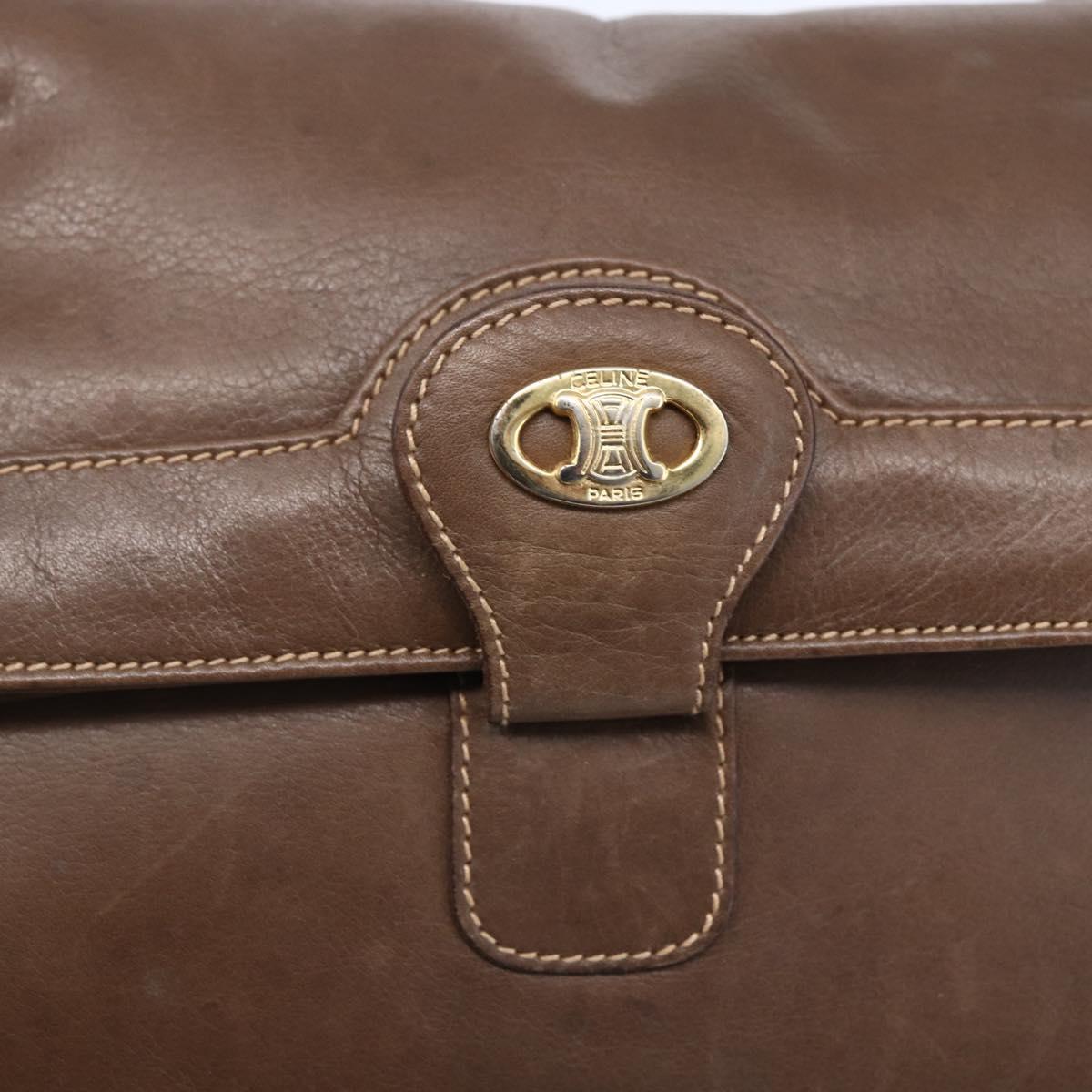 CELINE Shoulder Bag Leather Brown Gold Auth 152994