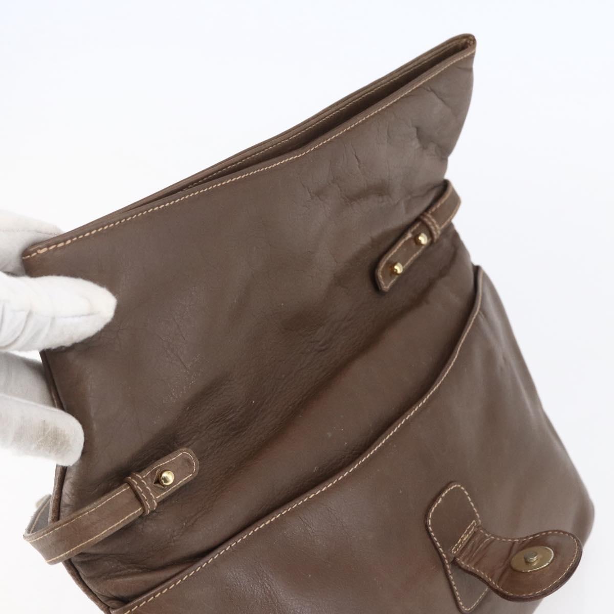 CELINE Shoulder Bag Leather Brown Gold Auth 152994