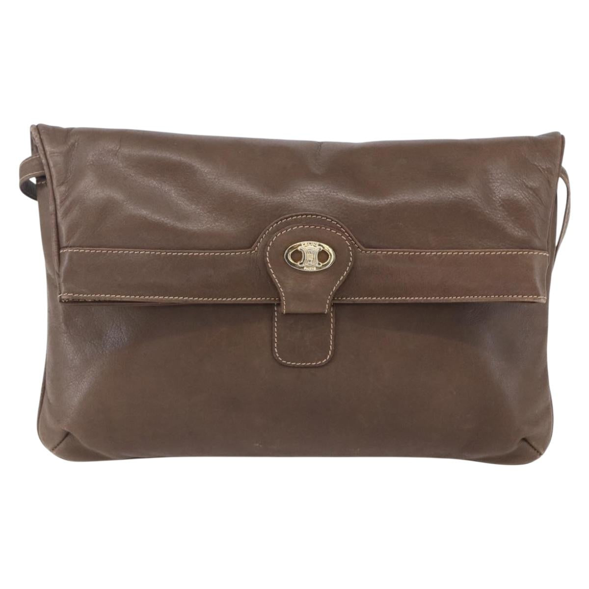 CELINE Shoulder Bag Leather Brown Gold Auth 152994
