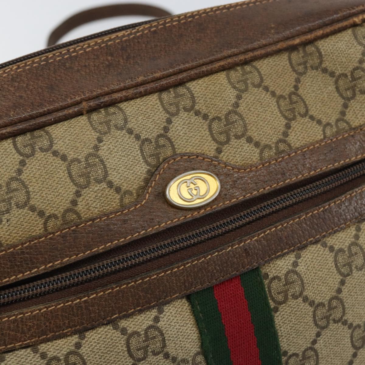 GUCCI GG Supreme Web Sherry Line Shoulder Bag PVC Beige Gold 010 378 Auth 153004