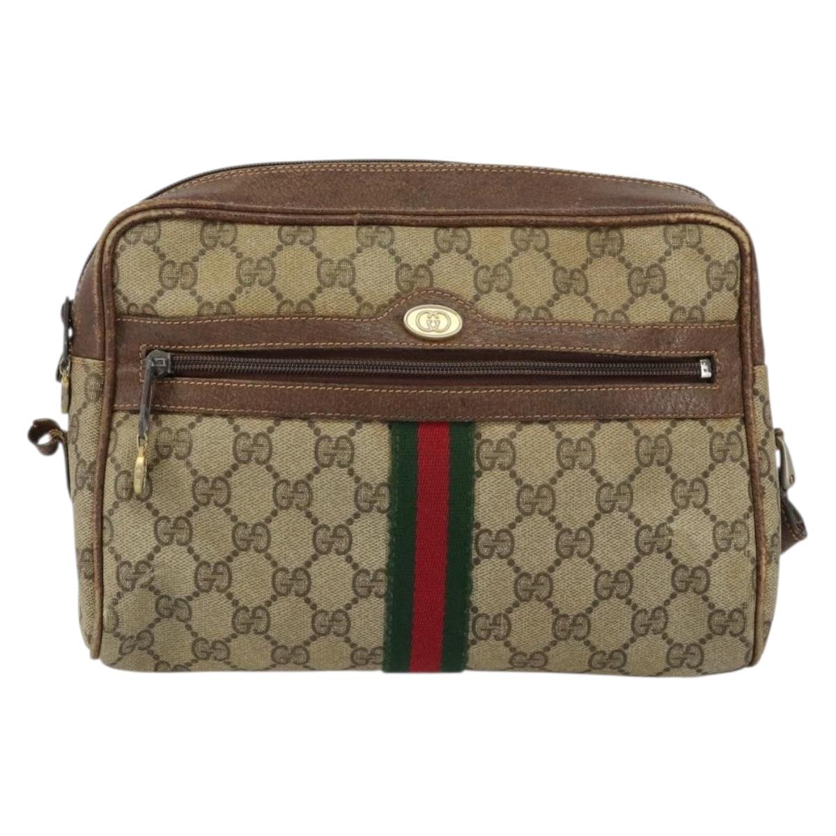 GUCCI GG Supreme Web Sherry Line Shoulder Bag PVC Beige Gold 010 378 Auth 153004