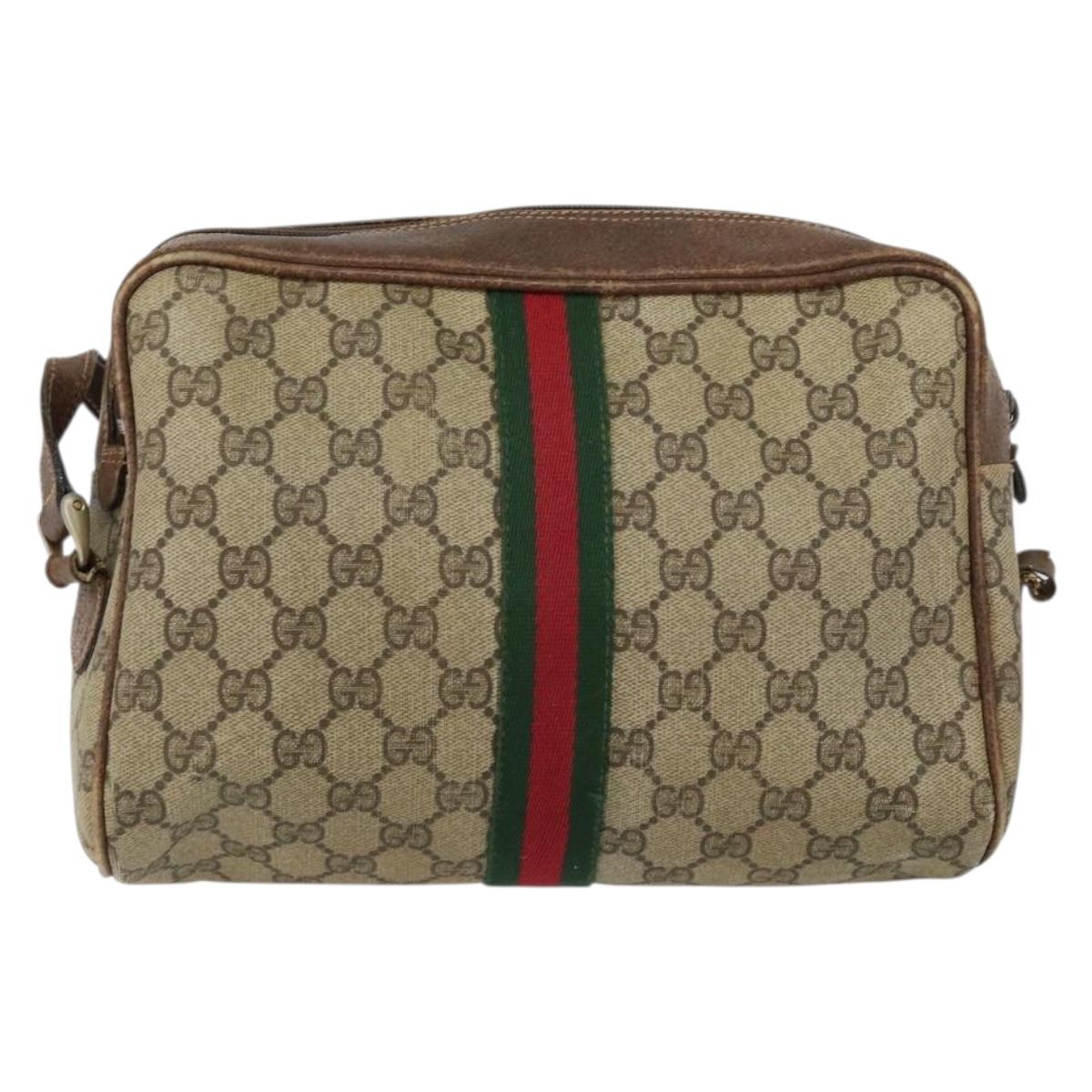 GUCCI GG Supreme Web Sherry Line Shoulder Bag PVC Beige Gold 010 378 Auth 153004