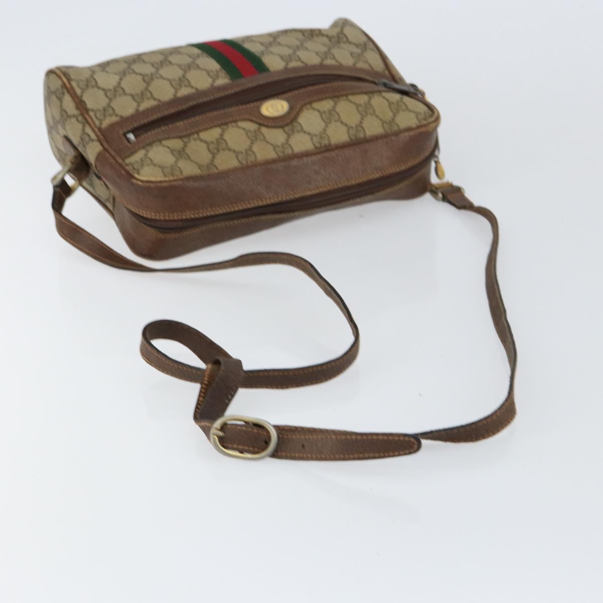 GUCCI GG Supreme Web Sherry Line Shoulder Bag PVC Beige Gold 010 378 Auth 153004