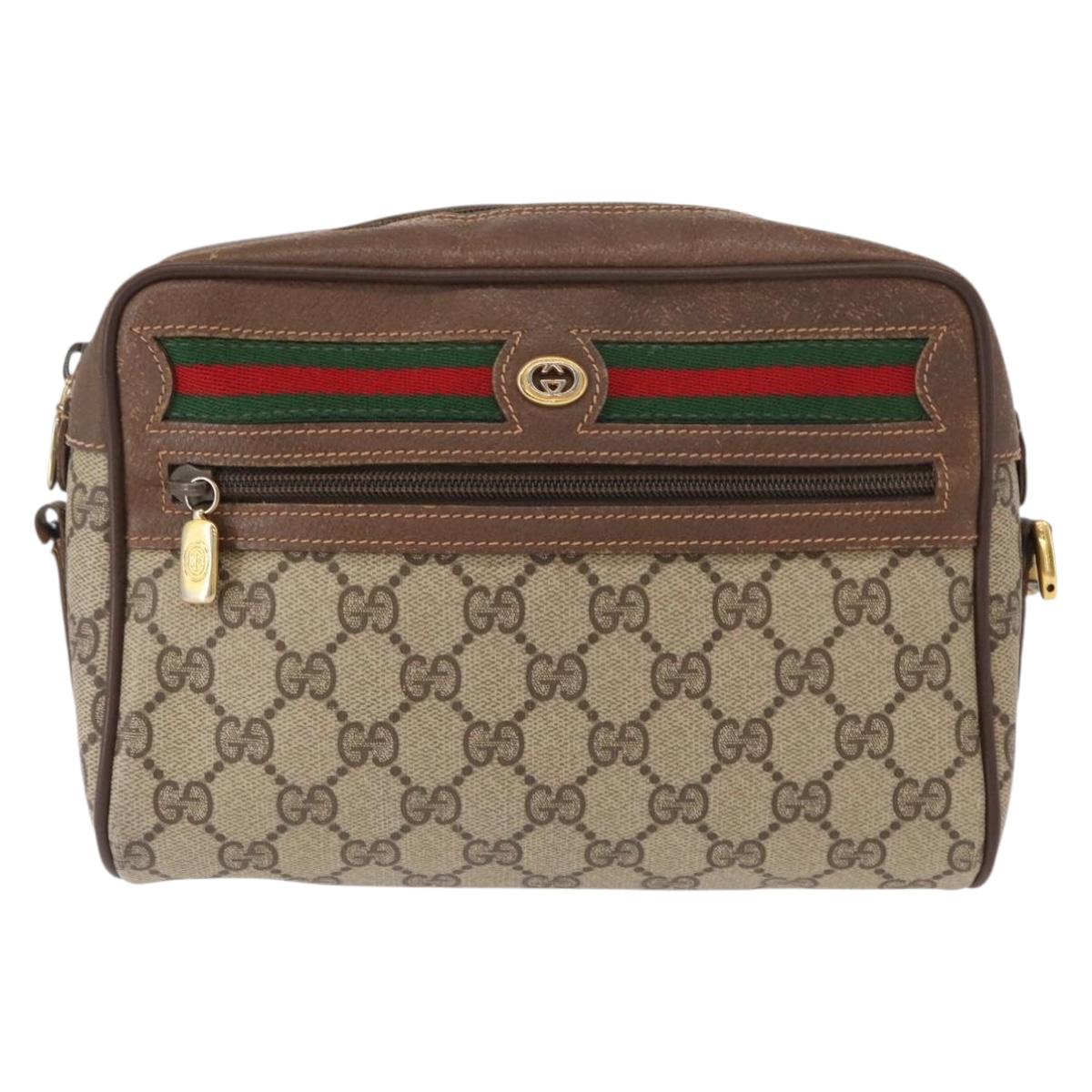 GUCCI GG Supreme Web Sherry Line Shoulder Bag PVC Beige 56 02 087 Auth 153005