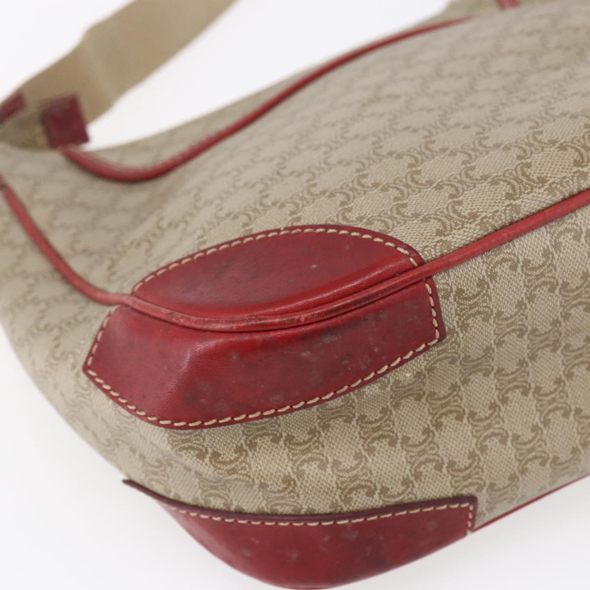 CELINE Macadam Canvas Shoulder Bag PVC Beige Gold Auth 153008