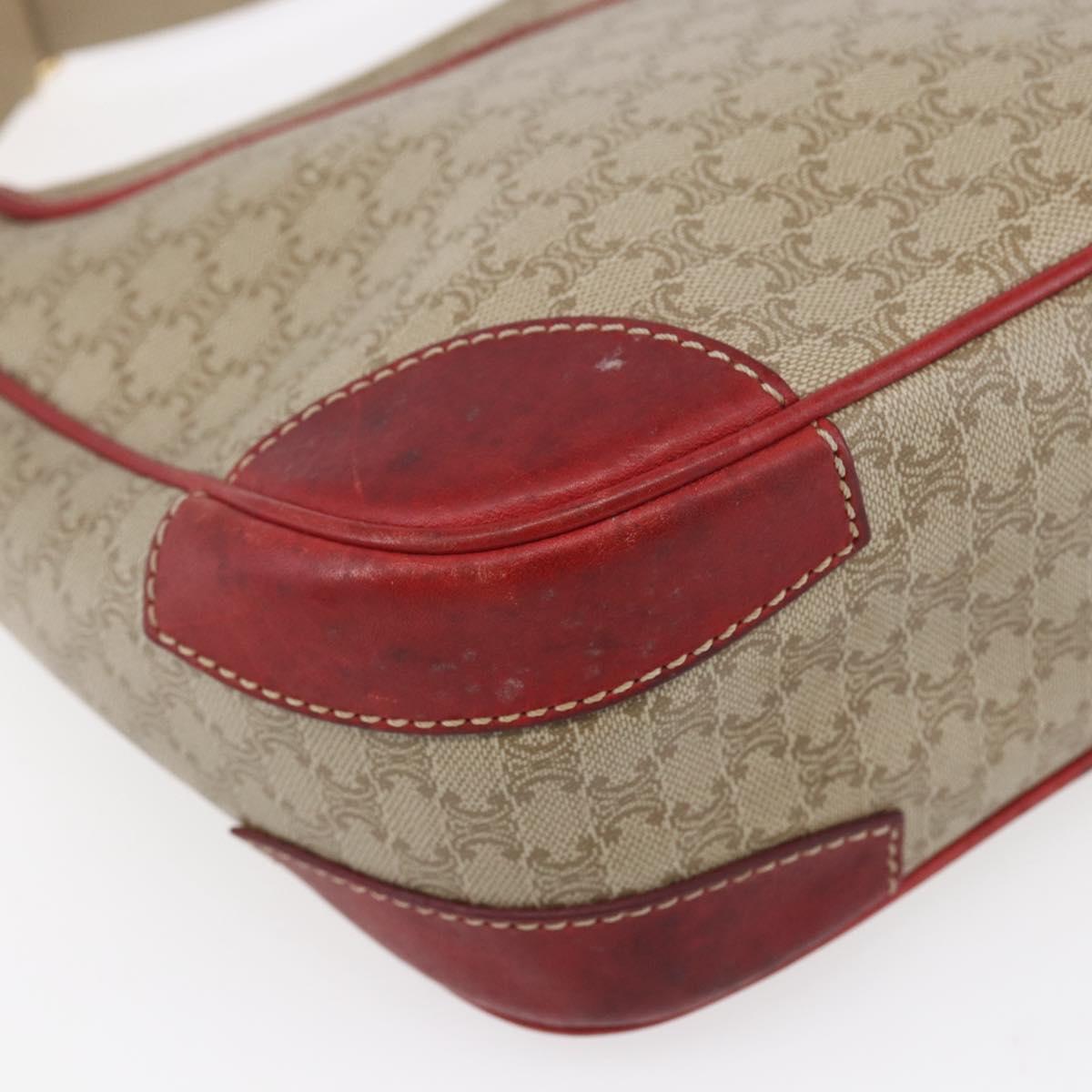 CELINE Macadam Canvas Shoulder Bag PVC Beige Gold Auth 153008