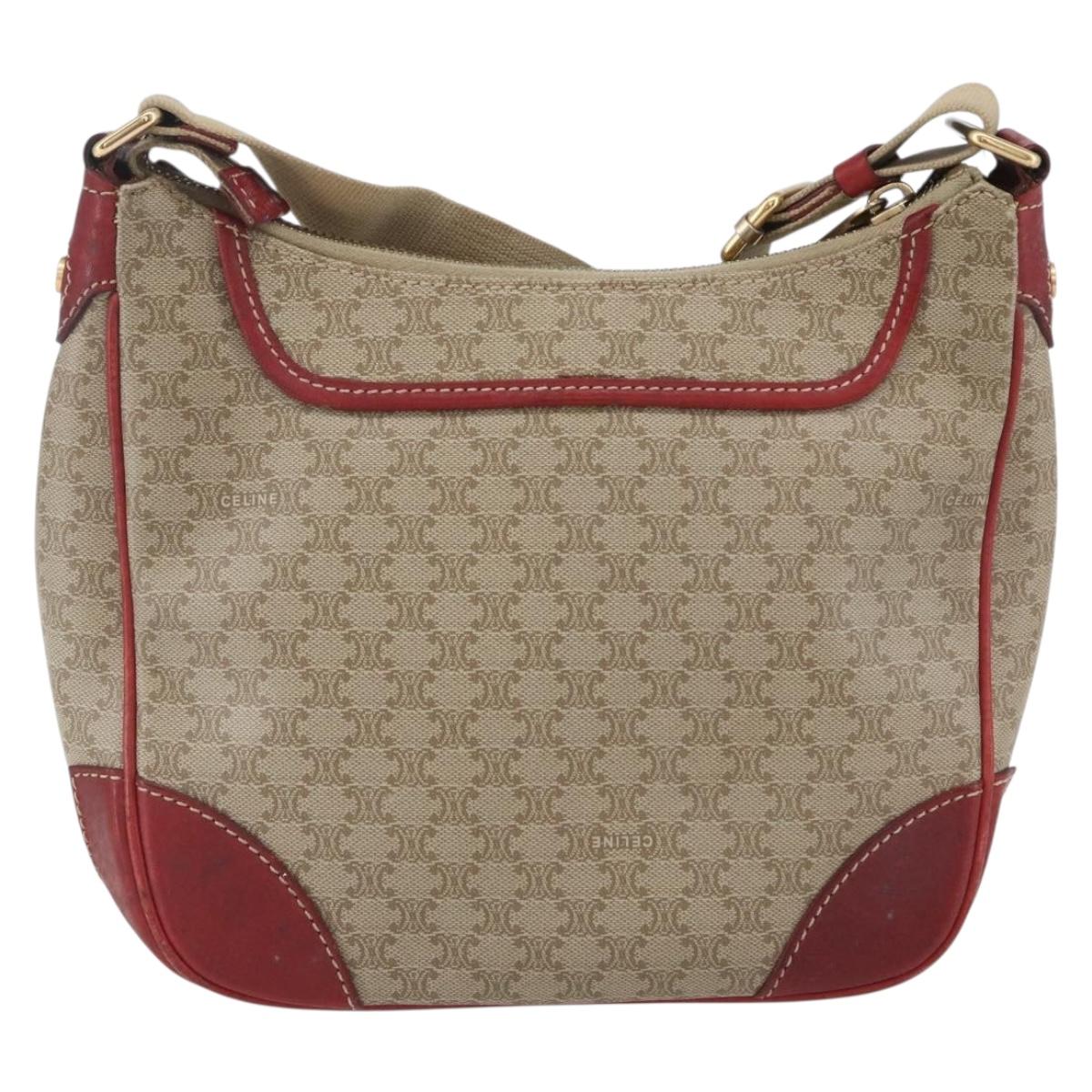 CELINE Macadam Canvas Shoulder Bag PVC Beige Gold Auth 153008