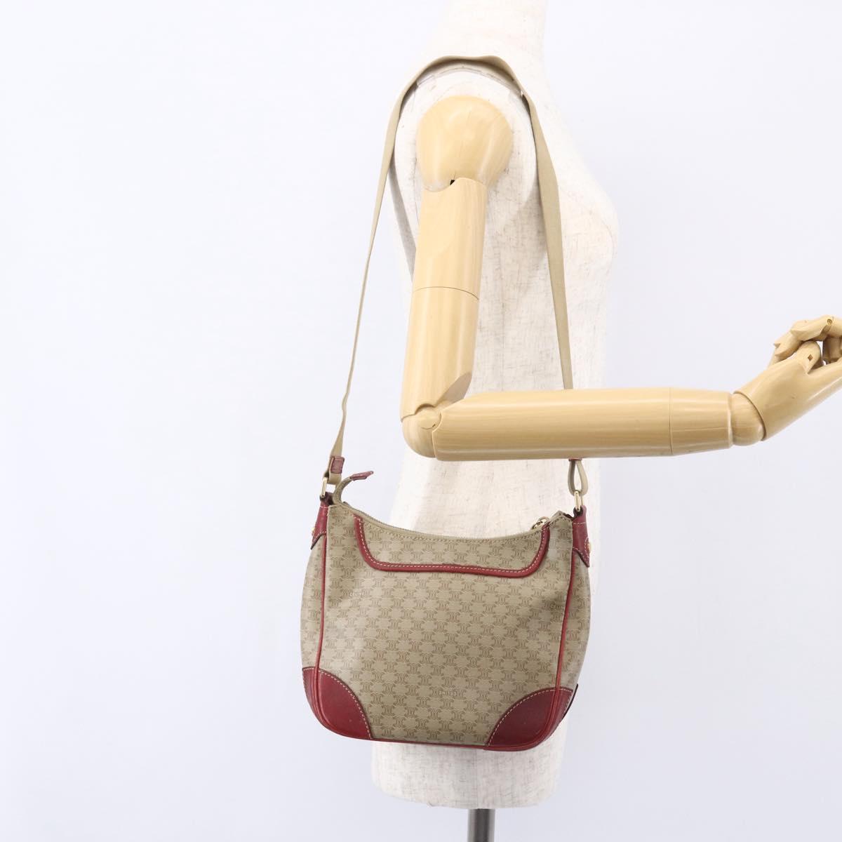 CELINE Macadam Canvas Shoulder Bag PVC Beige Gold Auth 153008
