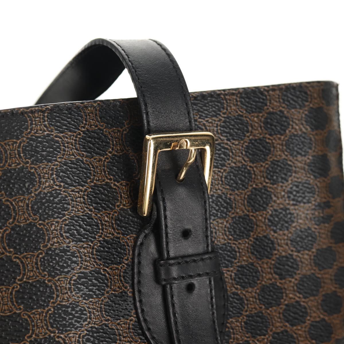 CELINE Macadam Canvas Tote Bag PVC Leather Black Gold Auth 153009V