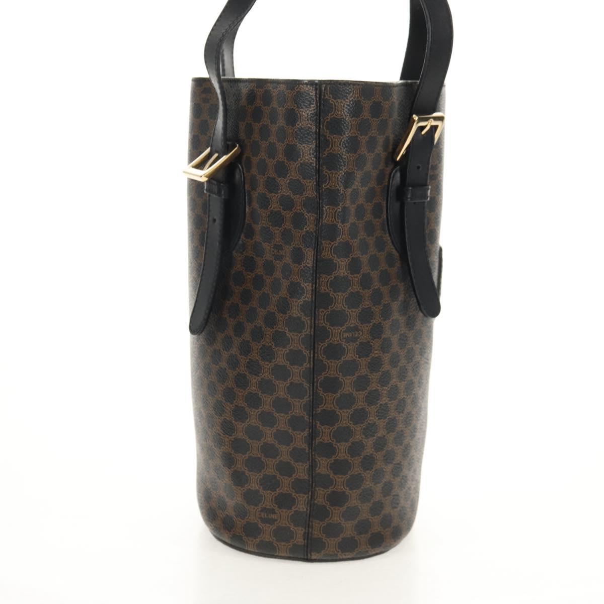 CELINE Macadam Canvas Tote Bag PVC Leather Black Gold Auth 153009V
