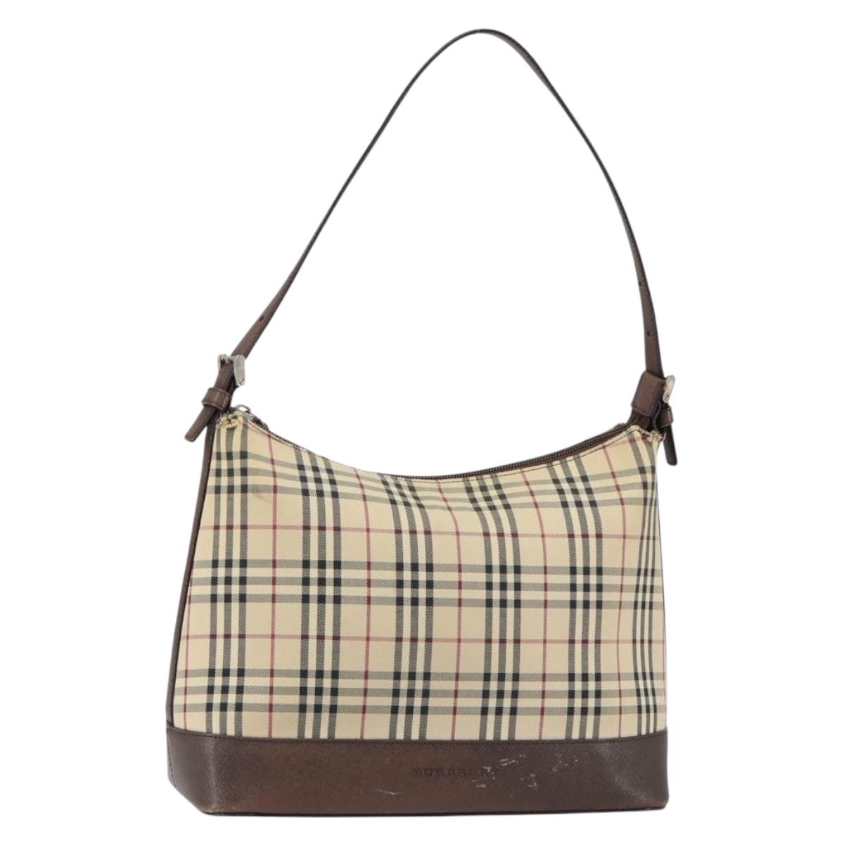 BURBERRY Nova Check Shoulder Bag Canvas Beige Silver Auth 153010