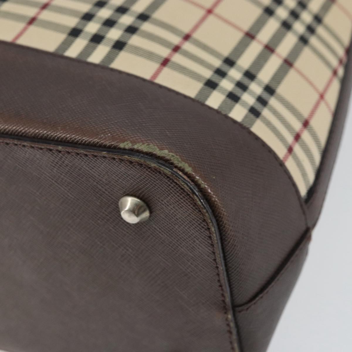 BURBERRY Nova Check Shoulder Bag Canvas Beige Silver Auth 153010