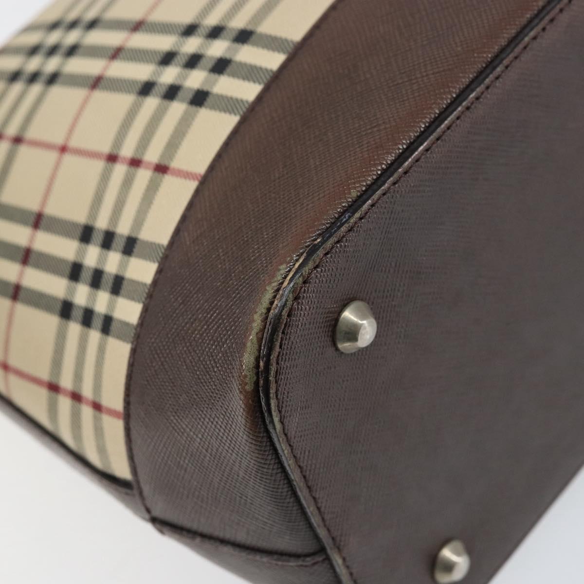 BURBERRY Nova Check Shoulder Bag Canvas Beige Silver Auth 153010