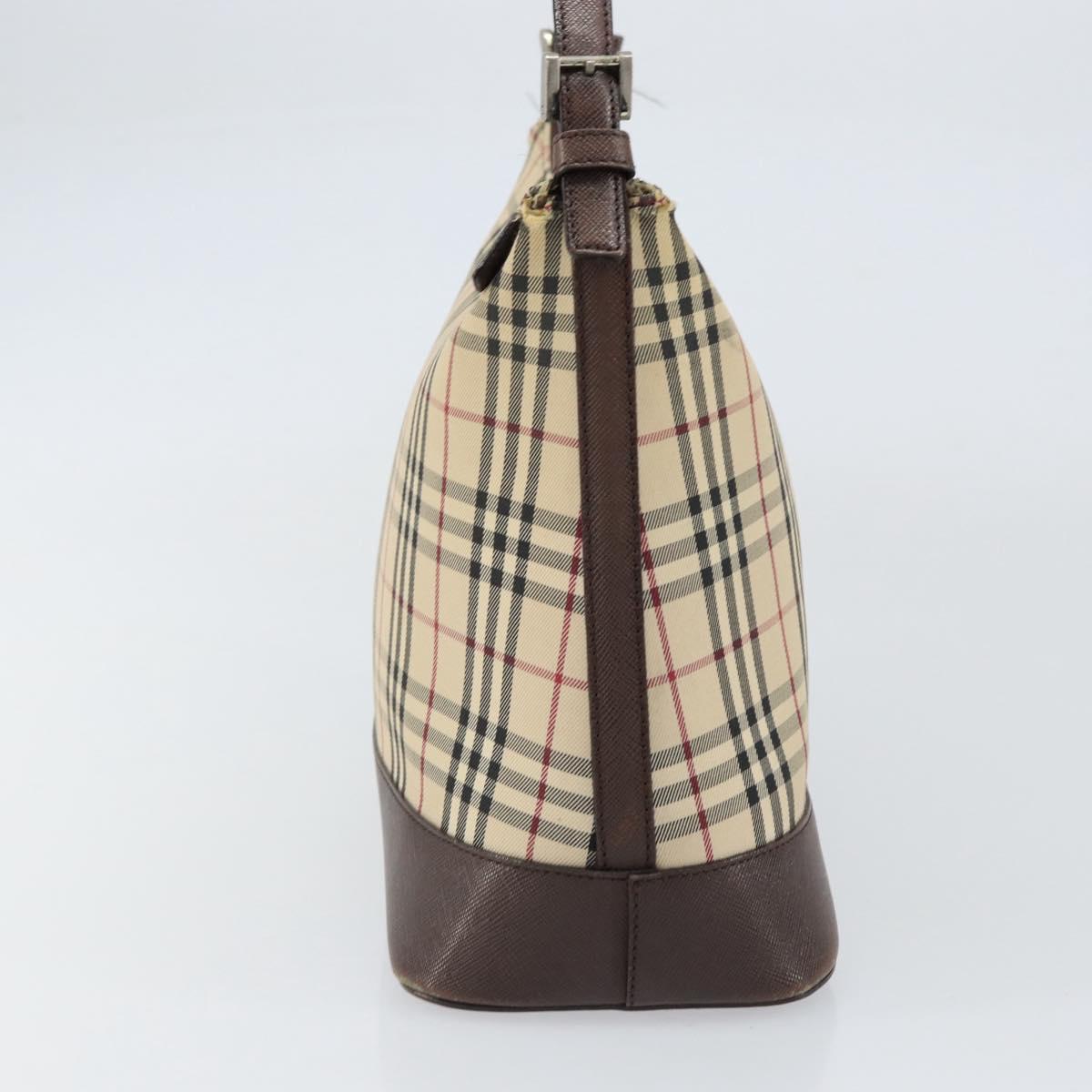 BURBERRY Nova Check Shoulder Bag Canvas Beige Silver Auth 153010