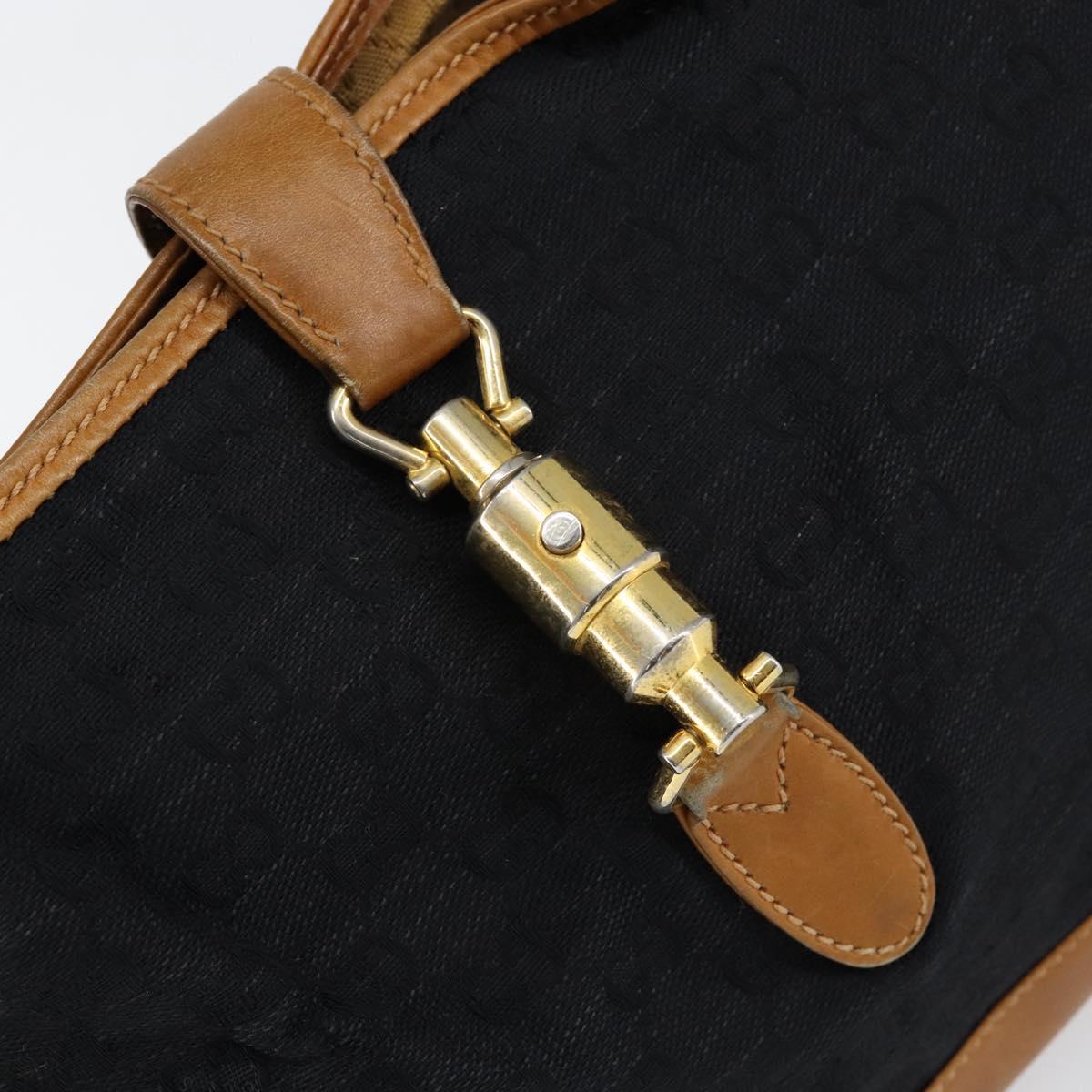 GUCCI GG Canvas Jackie Shoulder Bag Black Gold Auth 153012