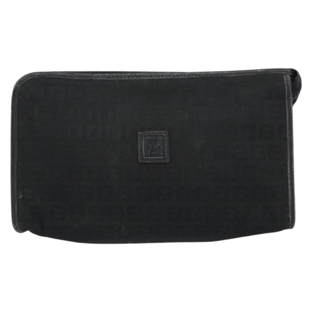 FENDI Zucchino Canvas Clutch Bag Black Auth 153013