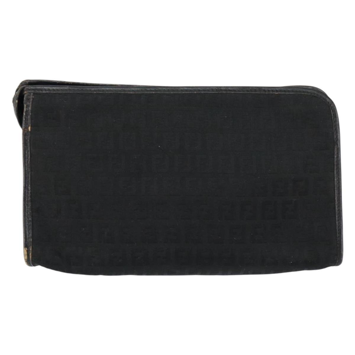 FENDI Zucchino Canvas Clutch Bag Black Auth 153013