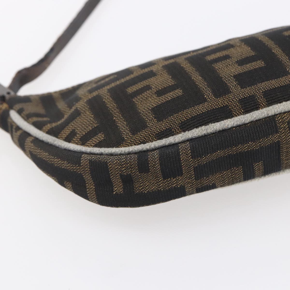FENDI Zucca Canvas Shoulder Bag Black Brown Auth 153017