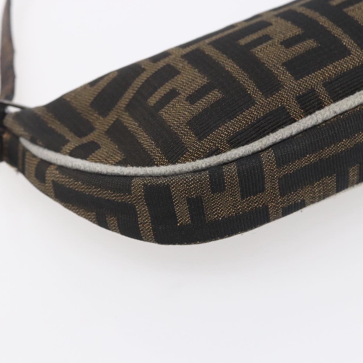 FENDI Zucca Canvas Shoulder Bag Black Brown Auth 153017