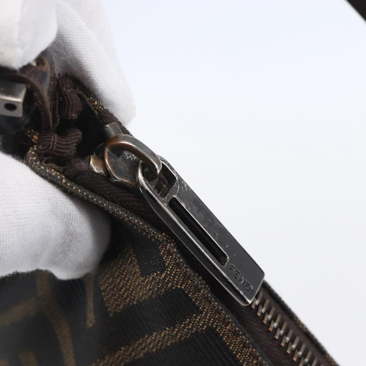 FENDI Zucca Canvas Shoulder Bag Black Brown Auth 153017