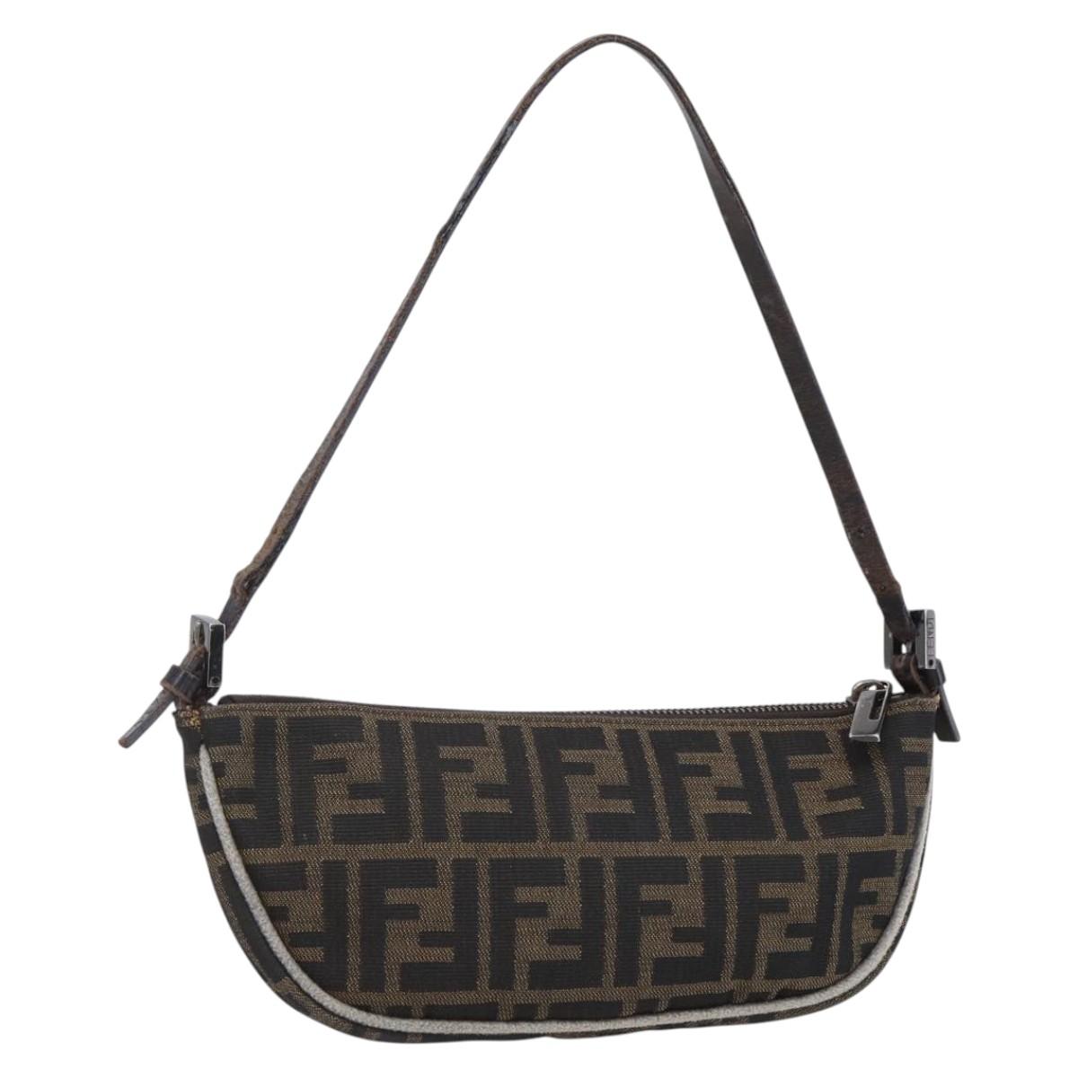 FENDI Zucca Canvas Shoulder Bag Black Brown Auth 153017