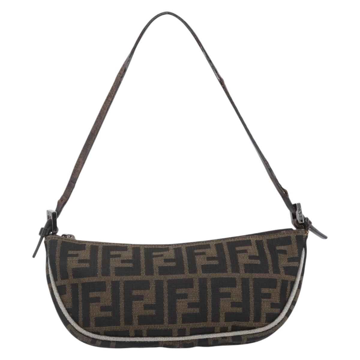 FENDI Zucca Canvas Shoulder Bag Black Brown Auth 153017