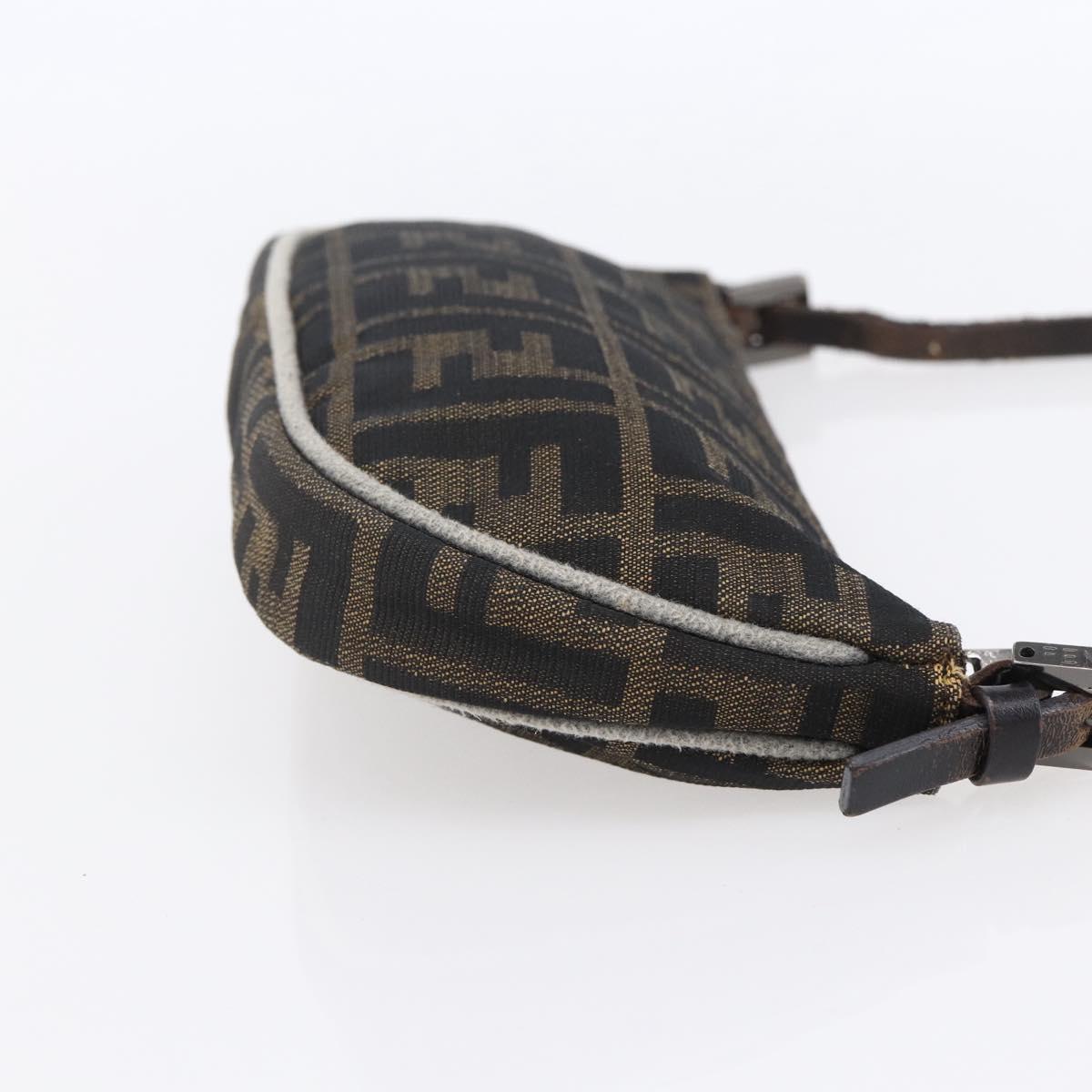 FENDI Zucca Canvas Shoulder Bag Black Brown Auth 153017