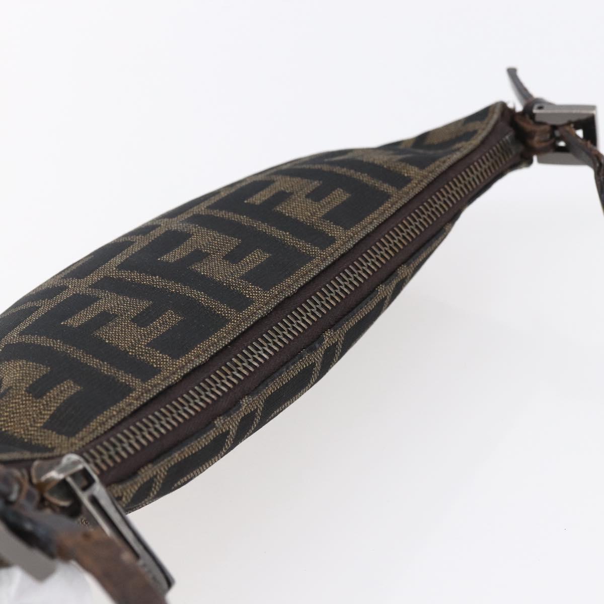 FENDI Zucca Canvas Shoulder Bag Black Brown Auth 153017