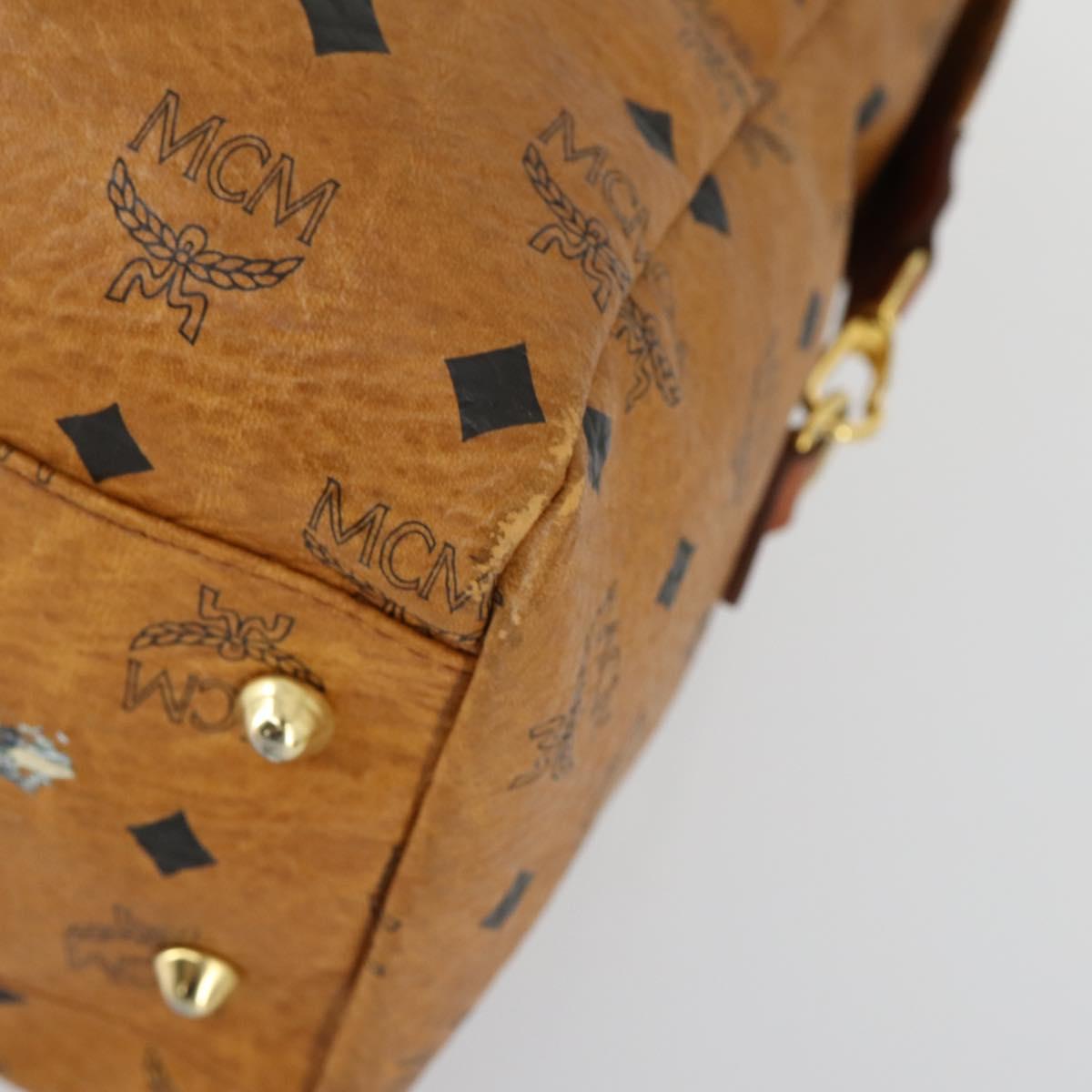 MCM Logogram Vicetos Boston Bag PVC Leather Brown Gold Auth 153018