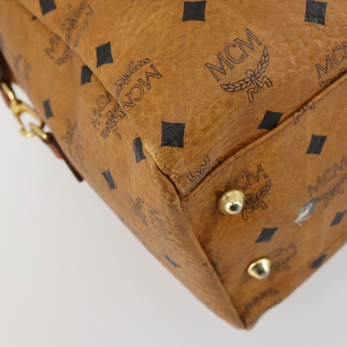 MCM Logogram Vicetos Boston Bag PVC Leather Brown Gold Auth 153018