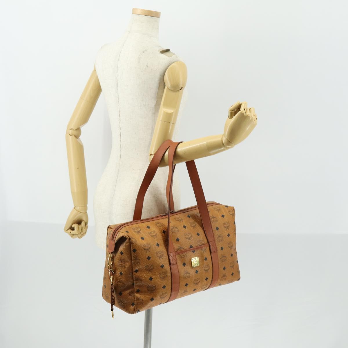 MCM Logogram Vicetos Boston Bag PVC Leather Brown Gold Auth 153018