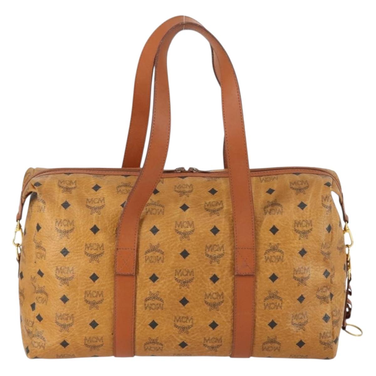 MCM Logogram Vicetos Boston Bag PVC Leather Brown Gold Auth 153018