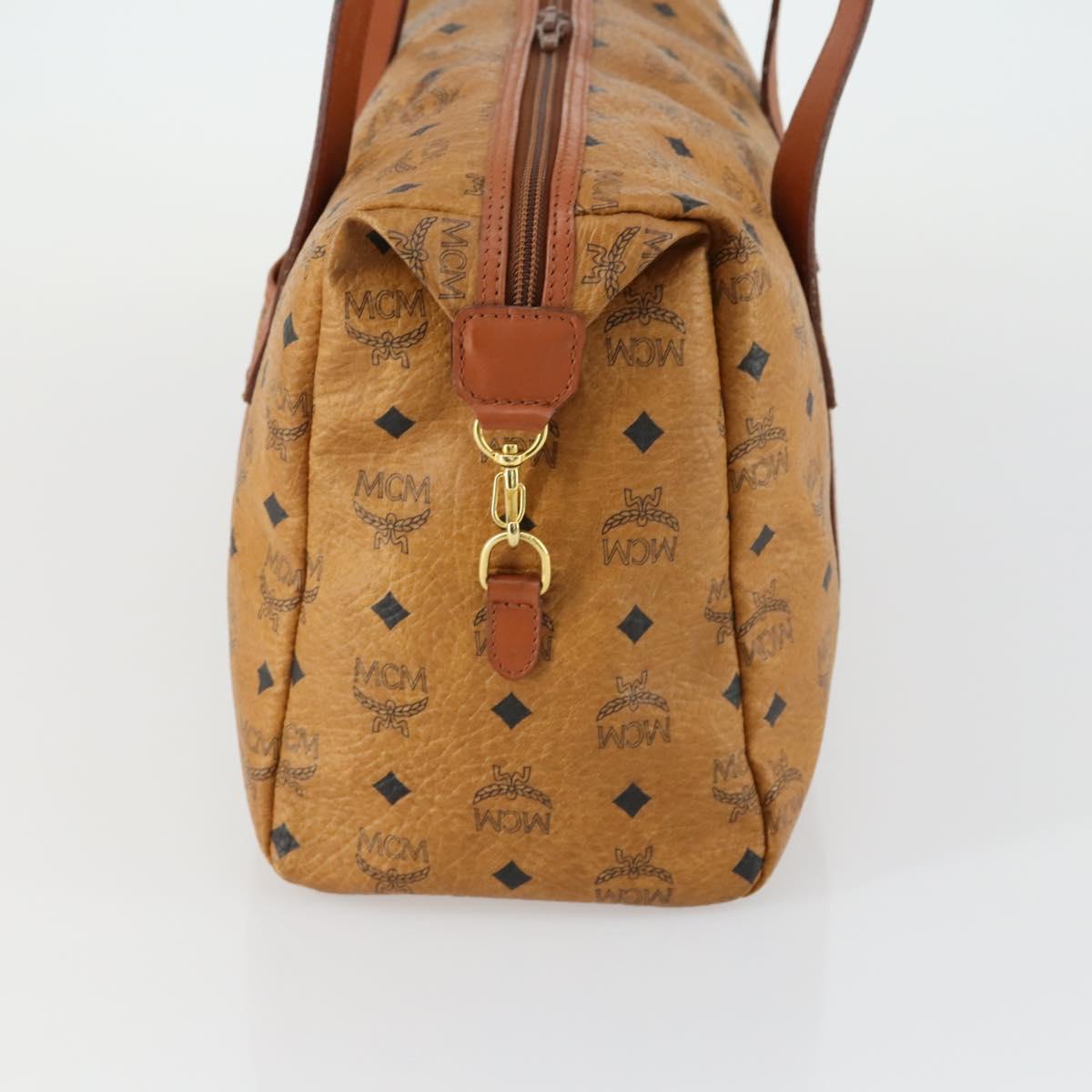 MCM Logogram Vicetos Boston Bag PVC Leather Brown Gold Auth 153018