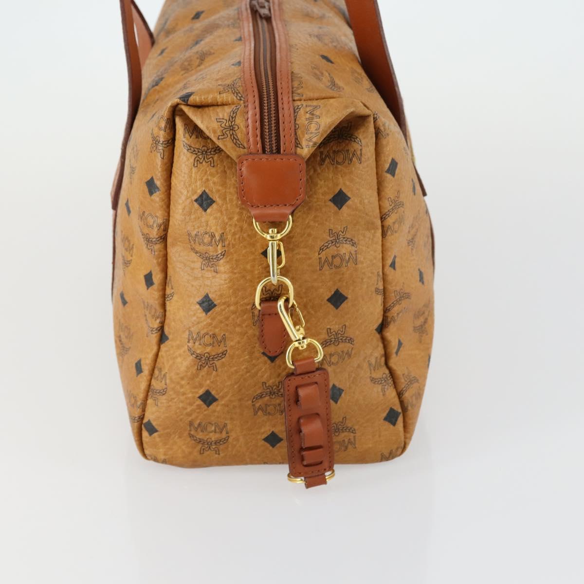 MCM Logogram Vicetos Boston Bag PVC Leather Brown Gold Auth 153018