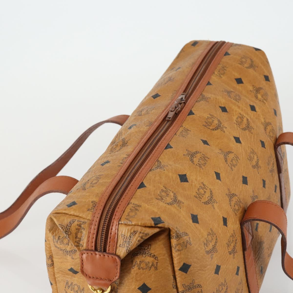 MCM Logogram Vicetos Boston Bag PVC Leather Brown Gold Auth 153018