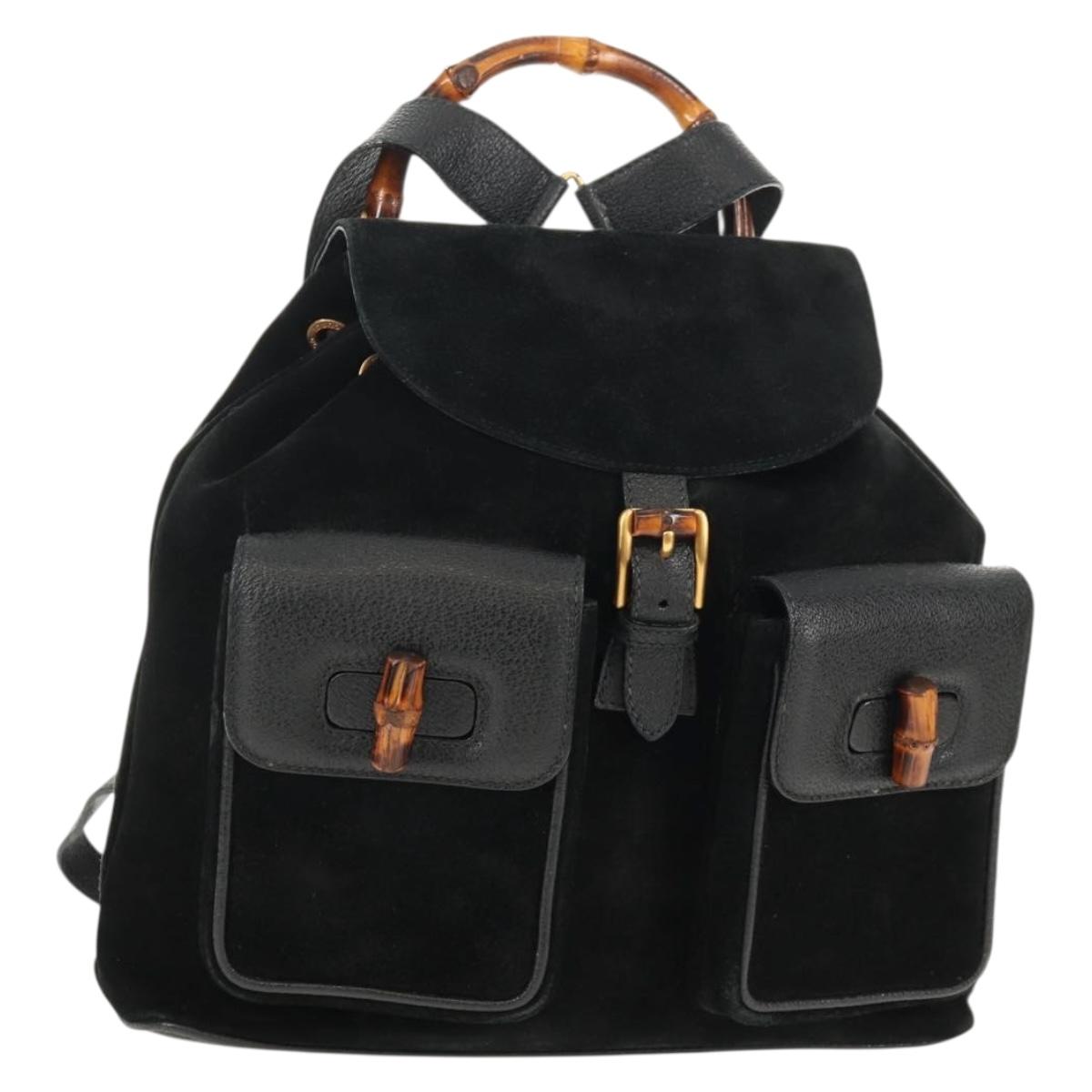 GUCCI Bamboo Backpack Suede Black Gold 003 2058 0016 Auth 153019V